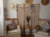 2 solid wood rattan-woven patio chairs lounge chairs vintage