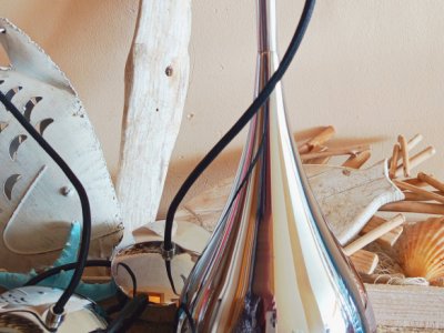 2 lámparas colgantes cromadas