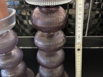 2 x Kerzenständer aus Glas - Rosa - Höhe: 35 und 29 cm - Keine Mängel inkl. Kerzen