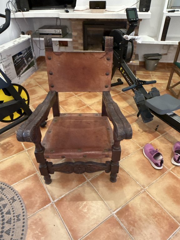 Antique Spanish Leather Armchair