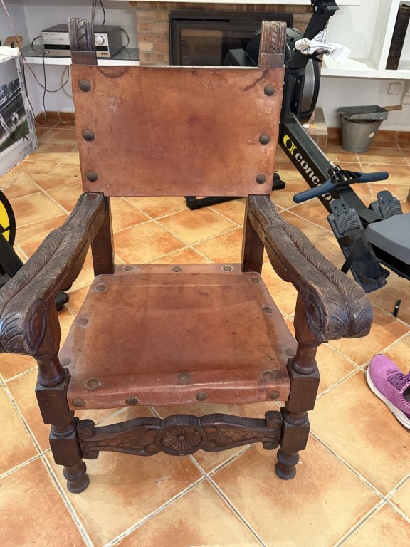 Antique Spanish Leather Armchair