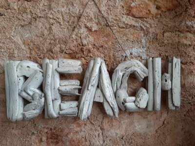 B E A C H  Schild aus Schwemmholz/Treibholz