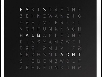 EARTH 45 - QLOCKTWO CLASSIC BLACK PEPPER stainless 45x45cm LP 1885 € - dt. Anzeige