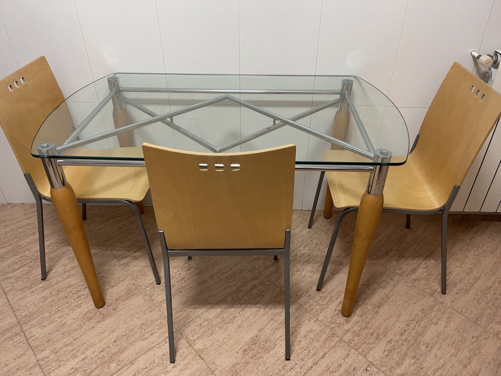 Glass dining table with 3 chairs