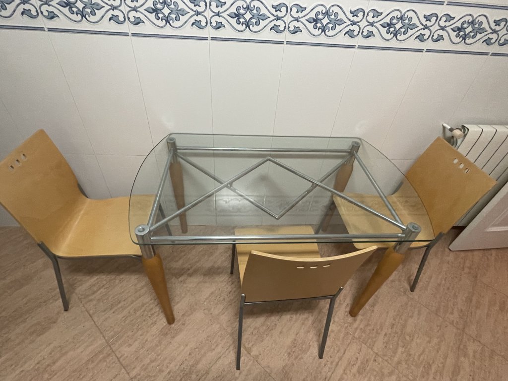Glass dining table with 3 chairs