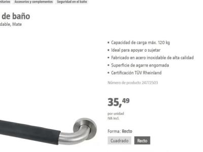 Asa de bañera de alta calidad de 30 cm certificada por TÜV Rheinland (NUEVA/SIN USAR) para recoger e