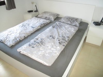 IKEA Malm double bed 180x200 cm bedside tables drawers mattresses Ikea topper TUDDAL