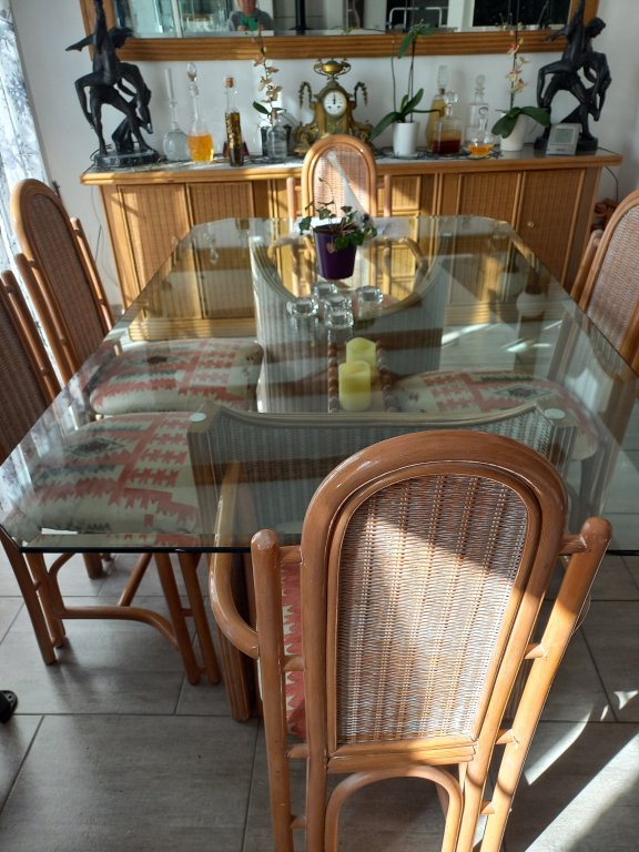 Complete dining room, brown rattan look
