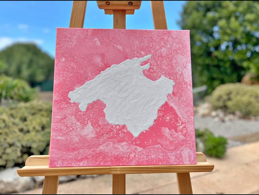 Cuadro Mallorca acrílico con arena sobre lienzo 40x40 Pink Rosa