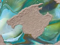 Mallorca acrylic painting with sand on canvas 50x40 green blue