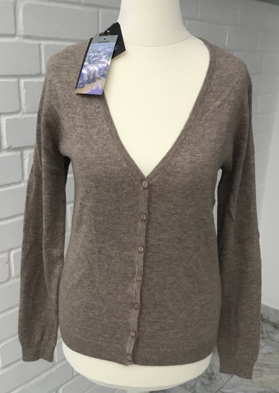 ¡NUEVO! Cárdigan "ASSUILI", Talla M, beige/gris, cachemira y seda