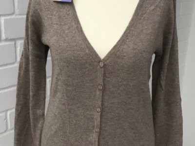 ¡NUEVO! Cárdigan "ASSUILI", Talla M, beige/gris, cachemira y seda