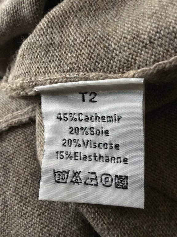 ¡NUEVO! Cárdigan "ASSUILI", Talla M, beige/gris, cachemira y seda