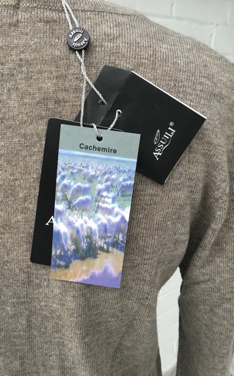 ¡NUEVO! Cárdigan "ASSUILI", Talla M, beige/gris, cachemira y seda