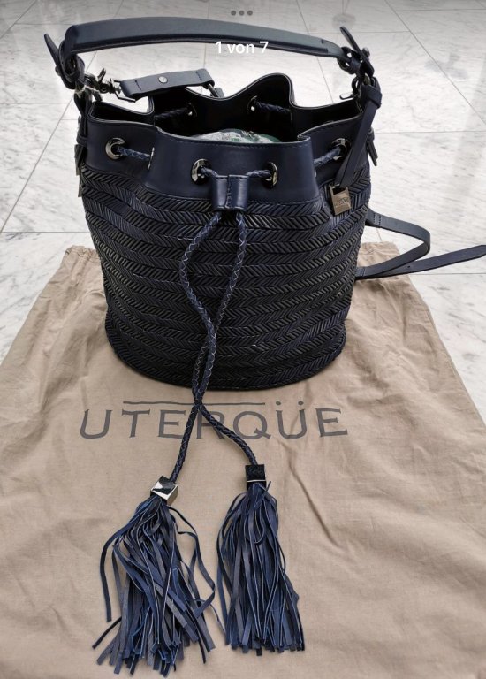 ¡NUEVO! Bolso/bolsita de cuero elegante de UTERQÜE, azul oscuro ¡NUEVO!