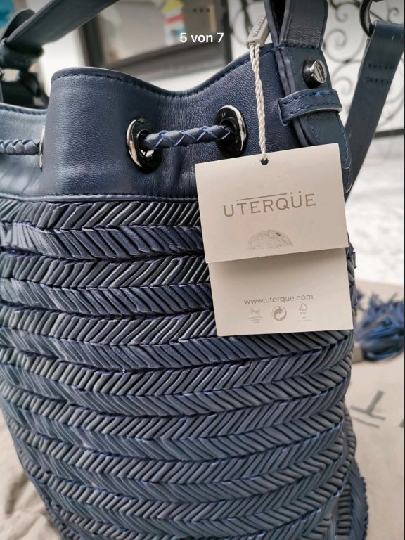 ¡NUEVO! Bolso/bolsita de cuero elegante de UTERQÜE, azul oscuro ¡NUEVO!