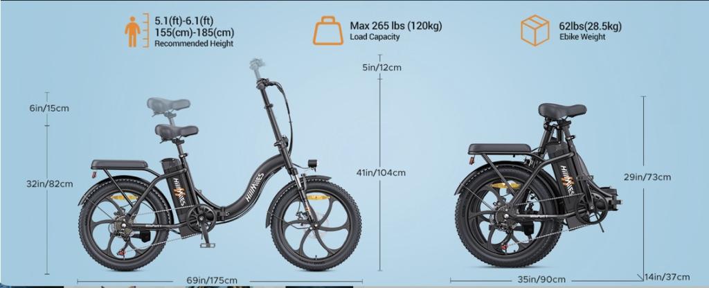 New Hillmiles E-Bike Folding Bike 20 Inch Fat Bike with 36V 13AH Battery 250W 7 Speed NEW
