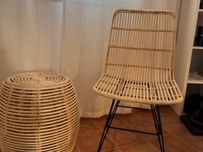 Rattan chair and small round rattan table