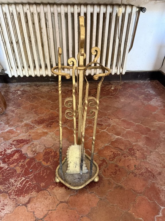 Juego sólido de utensilios para chimenea con soporte