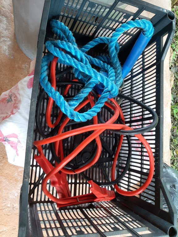 Jumper cables and tow rope