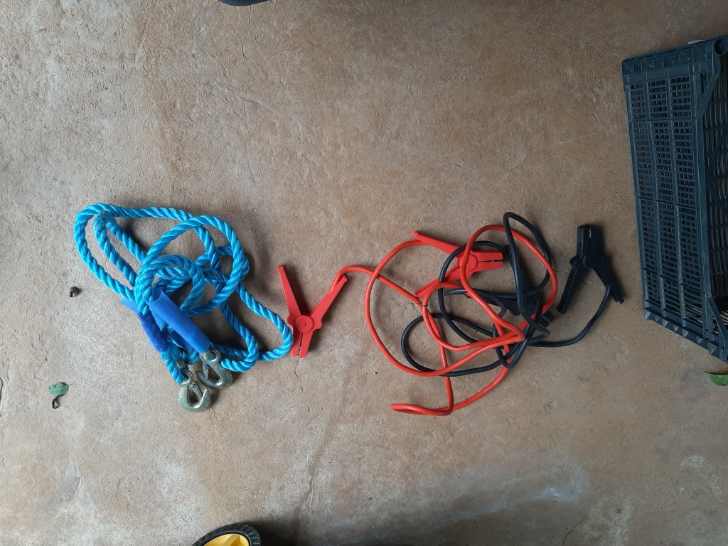 Jumper cables and tow rope