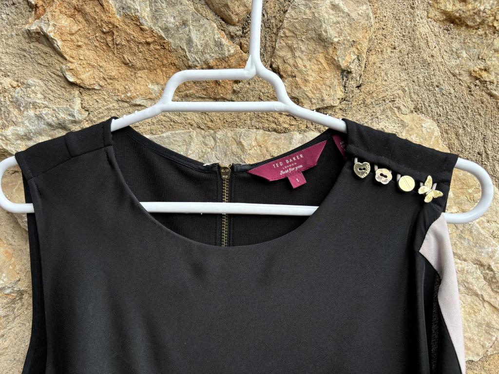 Ted Baker black tunic dress with drape - small