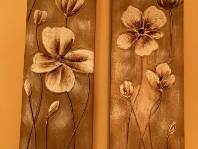 Wall pictures 2 pieces Beige-Gold Flowers